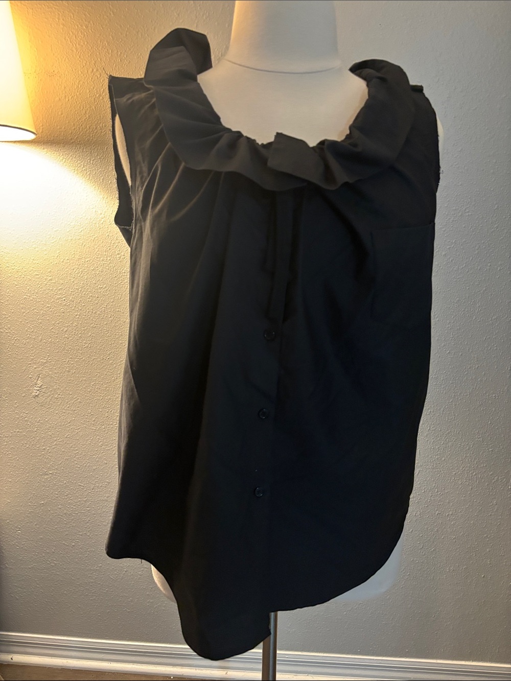 Kate Hewko Black Ruffle Collar Sleeveless Blouse